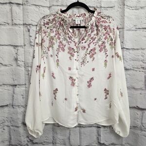 cupcakes & cashmere Floral Blouse - White and Pink Size Medium